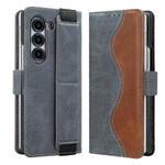 For Samsung Galaxy Z Fold5 VIETAO Integrated Spliced Leather Phone Case with Elastic Bowl Strap(Gray)