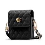 For Samsung Galaxy Z Flip Series VIETAO Rhombic Texture Bag PU Fold Phone Case(Black)