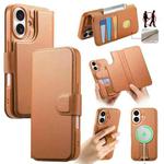 For iPhone 16 CaseNeo Finger Grip Strap MagSafe Leather Phone Case(Brown)
