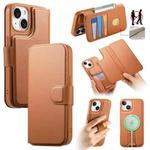 For iPhone 15 Plus / 14 Plus CaseNeo Finger Grip Strap MagSafe Leather Phone Case(Brown)