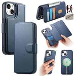 For iPhone 15 Plus / 14 Plus CaseNeo Finger Grip Strap MagSafe Leather Phone Case(Blue)
