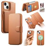 For iPhone 14 / 13 CaseNeo Finger Grip Strap MagSafe Leather Phone Case(Brown)