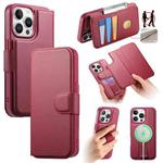 For iPhone 12 Pro Max CaseNeo Finger Grip Strap MagSafe Leather Phone Case(Red)