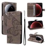For Xiaomi 15 Ultra 5G Global 3D Butterfly Embossed Pattern Flip Leather Phone Case(Grey)