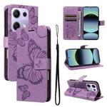 For Xiaomi Poco M6 Pro 4G Global 3D Butterfly Embossed Pattern Flip Leather Phone Case(Purple)