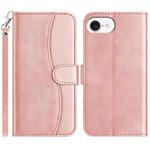 For iPhone 16e Dual-Folded S-shape Leather Phone Case(Rose Gold)