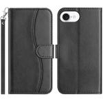 For iPhone 16e Dual-Folded S-shape Leather Phone Case(Black)