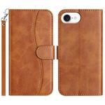 For iPhone 16e Dual-Folded S-shape Leather Phone Case(Brown)