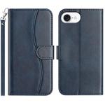 For iPhone 16e Dual-Folded S-shape Leather Phone Case(Navy Blue)