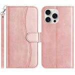 For iPhone 16 Pro Max Dual-Folded S-shape Leather Phone Case(Rose Gold)