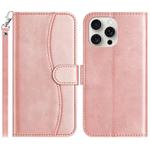 For iPhone 16 Pro Dual-Folded S-shape Leather Phone Case(Rose Gold)