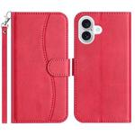 For iPhone 16 Plus Dual-Folded S-shape Leather Phone Case(Rose Red)