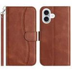 For iPhone 16 Plus Dual-Folded S-shape Leather Phone Case(Coffee)