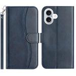 For iPhone 16 Plus Dual-Folded S-shape Leather Phone Case(Navy Blue)