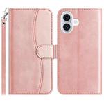 For iPhone 16 Dual-Folded S-shape Leather Phone Case(Rose Gold)