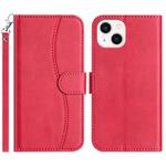 For iPhone 15 Plus Dual-Folded S-shape Leather Phone Case(Rose Red)
