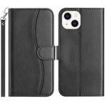 For iPhone 15 Plus Dual-Folded S-shape Leather Phone Case(Black)