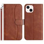 For iPhone 15 Plus Dual-Folded S-shape Leather Phone Case(Coffee)