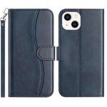 For iPhone 15 Plus Dual-Folded S-shape Leather Phone Case(Navy Blue)