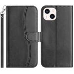 For iPhone 15 Dual-Folded S-shape Leather Phone Case(Black)