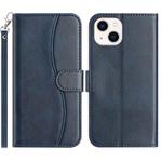 For iPhone 14 Plus Dual-Folded S-shape Leather Phone Case(Navy Blue)