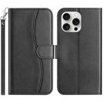 For iPhone 14 Pro Max Dual-Folded S-shape Leather Phone Case(Black)