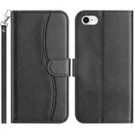 For iPhone 7 / 8 / SE 2022 Dual-Folded S-shape Leather Phone Case(Black)