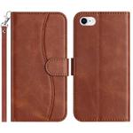 For iPhone 7 / 8 / SE 2022 Dual-Folded S-shape Leather Phone Case(Coffee)