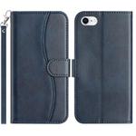 For iPhone 7 / 8 / SE 2022 Dual-Folded S-shape Leather Phone Case(Navy Blue)