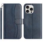For iPhone 13 Pro Max Dual-Folded S-shape Leather Phone Case(Navy Blue)