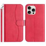 For iPhone 13 Pro Dual-Folded S-shape Leather Phone Case(Rose Red)