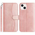 For iPhone 13 Dual-Folded S-shape Leather Phone Case(Rose Gold)
