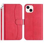 For iPhone 13 mini Dual-Folded S-shape Leather Phone Case(Rose Red)
