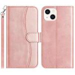 For iPhone 13 mini Dual-Folded S-shape Leather Phone Case(Rose Gold)