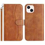 For iPhone 13 mini Dual-Folded S-shape Leather Phone Case(Brown)