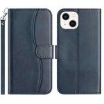 For iPhone 13 mini Dual-Folded S-shape Leather Phone Case(Navy Blue)