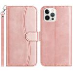 For iPhone 12 / 12 Pro Dual-Folded S-shape Leather Phone Case(Rose Gold)