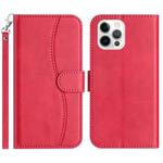 For iPhone 12 Pro Max Dual-Folded S-shape Leather Phone Case(Rose Red)