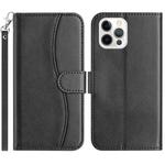 For iPhone 12 Pro Max Dual-Folded S-shape Leather Phone Case(Black)