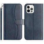 For iPhone 12 Pro Max Dual-Folded S-shape Leather Phone Case(Navy Blue)
