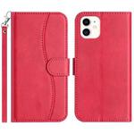 For iPhone 12 mini Dual-Folded S-shape Leather Phone Case(Rose Red)