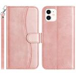 For iPhone 12 mini Dual-Folded S-shape Leather Phone Case(Rose Gold)