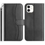 For iPhone 12 mini Dual-Folded S-shape Leather Phone Case(Black)