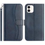 For iPhone 12 mini Dual-Folded S-shape Leather Phone Case(Navy Blue)