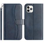 For iPhone 11 Pro Max Dual-Folded S-shape Leather Phone Case(Navy Blue)