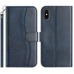 For iPhone X / XS Dual-Folded S-shape Leather Phone Case(Navy Blue)