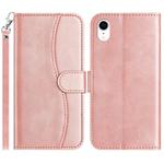 For iPhone XR Dual-Folded S-shape Leather Phone Case(Rose Gold)