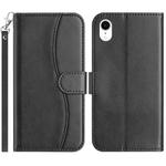 For iPhone XR Dual-Folded S-shape Leather Phone Case(Black)