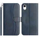 For iPhone XR Dual-Folded S-shape Leather Phone Case(Navy Blue)