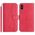 For iPhone XS Max Dual-Folded S-shape Leather Phone Case(Rose Red)